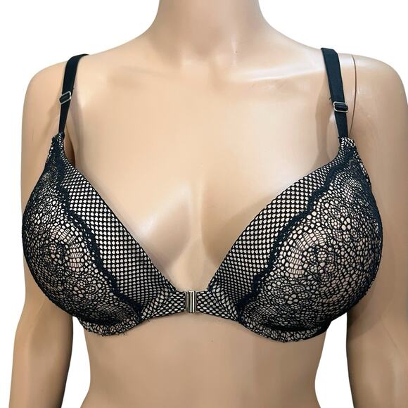 Victorias Secret Bombshell Plunge Bra 34D Front Close Lace Underwired Push Up - Picture 1 of 7